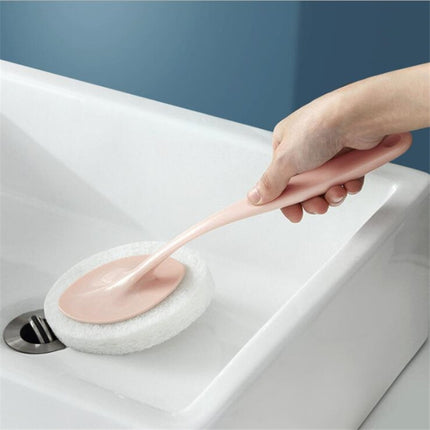 Bathroom Long Handle Cleaning Sponge Brush Floor Tile Decontamination Scouring Pad(Pink)-garmade.com