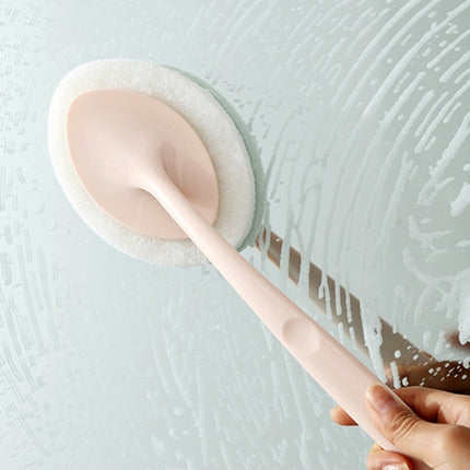 Bathroom Long Handle Cleaning Sponge Brush Floor Tile Decontamination Scouring Pad(Pink)-garmade.com