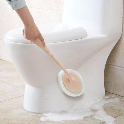 Bathroom Long Handle Cleaning Sponge Brush Floor Tile Decontamination Scouring Pad(White)-garmade.com