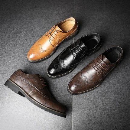 British Men Shoes Brogue Shoes Business Formal Shoes, Size:37(Brown)-garmade.com