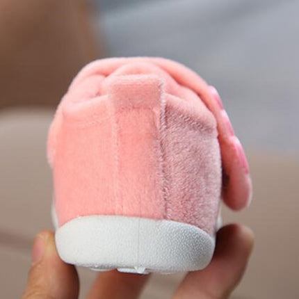 Baby Plus Velvet Thick Warm Coral Fleece Soft Bottom Non-slip Cotton Shoes, Size:18(Pink)-garmade.com