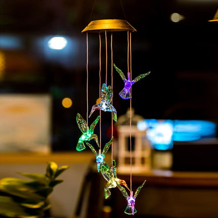 Creative Electronics Solar LED Hummingbird Wind Chime Light Seven Colors-garmade.com