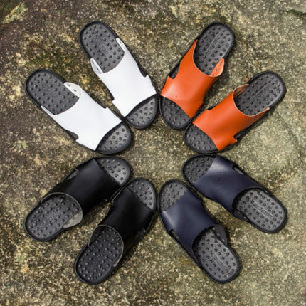 Men Casual Beach Shoes Slippers Microfiber Wear Sandals, Size:45(Blue)-garmade.com