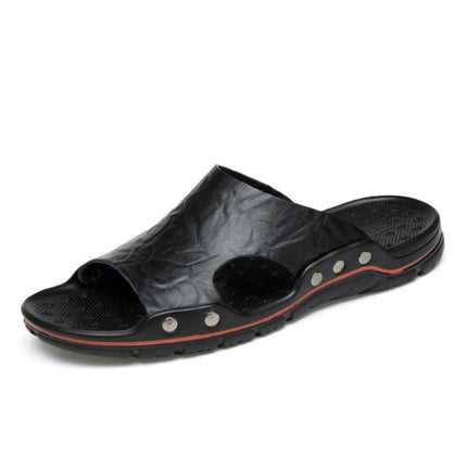 Men Casual Beach Shoes Slippers Microfiber Wear Sandals, Size:45(Black)-garmade.com