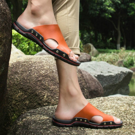 Men Casual Beach Shoes Slippers Microfiber Wear Sandals, Size:45(Black)-garmade.com