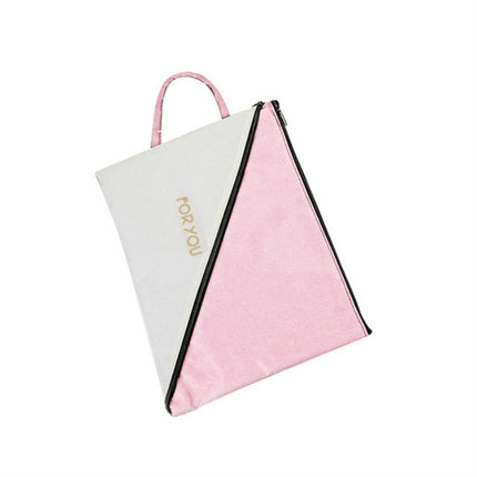 Double Layer Canvas Document File Support Office School Tote Bag Organizer Bag A4 Creative Zipper Storage Bag(Pink)-garmade.com