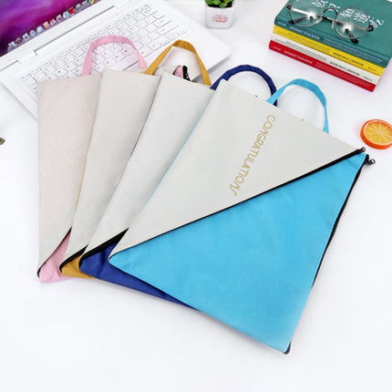Double Layer Canvas Document File Support Office School Tote Bag Organizer Bag A4 Creative Zipper Storage Bag(Blue)-garmade.com