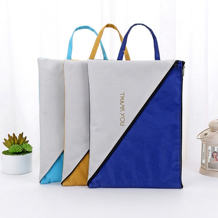 Double Layer Canvas Document File Support Office School Tote Bag Organizer Bag A4 Creative Zipper Storage Bag(Navy Blue)-garmade.com