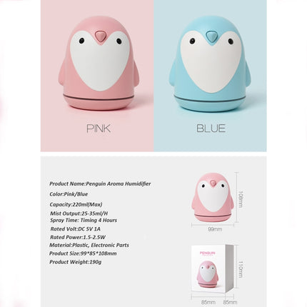 220ml Aroma Humidifier Cute Penguin USB Air Diffuser Home Office Car Mist Maker Air Purifier(Pink)-garmade.com