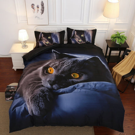 3D Jacquard Weave Bedding Cover + Pillow Case, Size:US Queen Size(AB Blactk Cat)-garmade.com