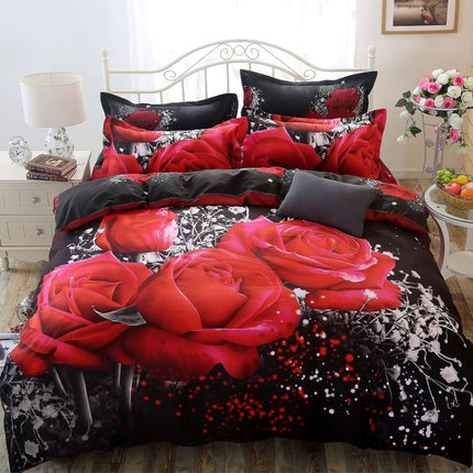 3D Jacquard Weave Bedding Cover + Pillow Case, Size:UK Queen Size(Big Red Rose)-garmade.com