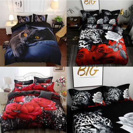 3D Jacquard Weave Bedding Cover + Pillow Case, Size:UK Queen Size(Big Red Rose)-garmade.com