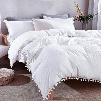 Princess Bedding Sets With Washed Ball Decorative Microfiber Fabric Cover Pillowcase, Size:Twin（One Pillowcase and One Quilt）(Light Grey)-garmade.com
