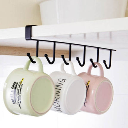 2 PCS Hooks Storage Rack Cup Towel Hanging Holder Bathroom Kitchen Cabinet Organizer(Black)-garmade.com