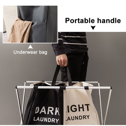 2 Grids Black and Beige Fabric Folding Hamper Waterproof Padded Oxford Compartment Laundry Basket Hamper-garmade.com