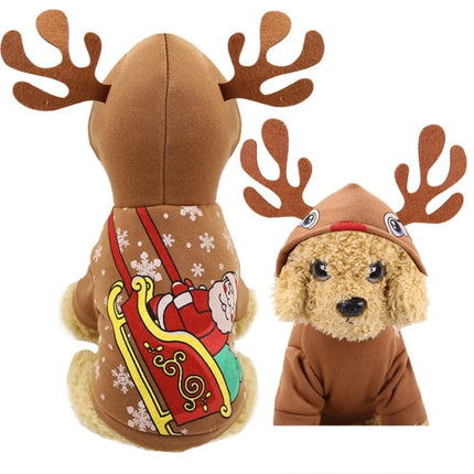 Christmas Santa Costume Winter Pet Dog Clothes with Hat, Size:S(Sled Brown Antler)-garmade.com