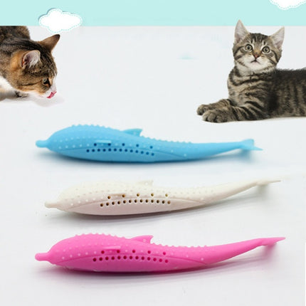 Catnip Cat Teeth Cleaning Silicone Dolphin Toy(Blue)-garmade.com
