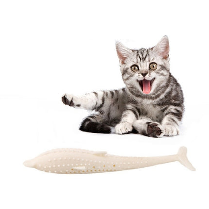 Catnip Cat Teeth Cleaning Silicone Dolphin Toy(Milky White)-garmade.com