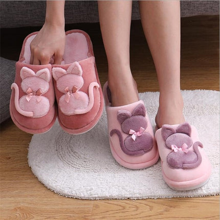 Cartoon Cat Warm Non-slip Floor Home Hotel Slippers Kids Indoor Shoes, Shoe size:28-29(Pink)-garmade.com