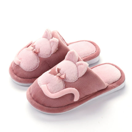 Cartoon Cat Warm Non-slip Floor Home Hotel Slippers Kids Indoor Shoes, Shoe size:32-33(Red)-garmade.com