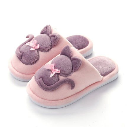 Cartoon Cat Warm Non-slip Floor Home Hotel Slippers Kids Indoor Shoes, Shoe size:32-33(Pink)-garmade.com