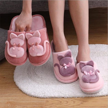 Cartoon Cat Warm Non-slip Floor Home Hotel Slippers Kids Indoor Shoes, Shoe size:32-33(Pink)-garmade.com