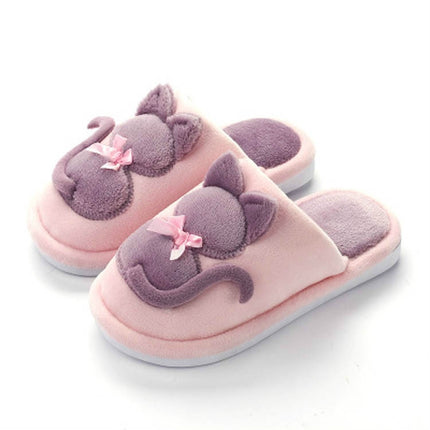 Cartoon Cat Warm Non-slip Floor Home Hotel Slippers Kids Indoor Shoes, Shoe size:34-35(Pink)-garmade.com