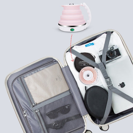Portable Folding Silicone Intelligent Constant Temperature Travel Camping Electric Kettle, Power cord specification:EU Plug(Pink)-garmade.com