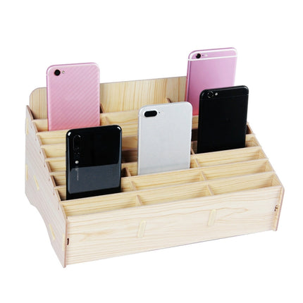 White Oak 24 Grid Wooden Conference Classroom Mobile Phone Organizer Desktop Storage Box-garmade.com