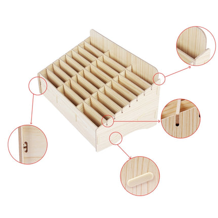 White Oak 24 Grid Wooden Conference Classroom Mobile Phone Organizer Desktop Storage Box-garmade.com