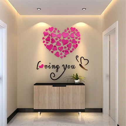 Love Heart DIY Removable Wall Stickers Room Decor 3d Wall Stickers, Size: 40cm x 40cm(Pink)-garmade.com