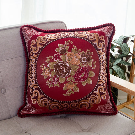 Embroidered Retro Home Sofa Cushion Pillow Cover, Size:48*48cm without Core(Wine Red)-garmade.com