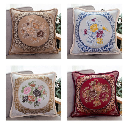 Embroidered Retro Home Sofa Cushion Pillow Cover, Size:48*48cm without Core(Wine Red)-garmade.com