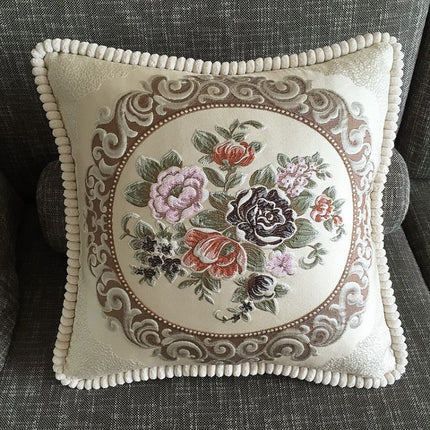 Embroidered Retro Home Sofa Cushion Pillow Cover, Size:48*48cm without Core(Light Coffee)-garmade.com