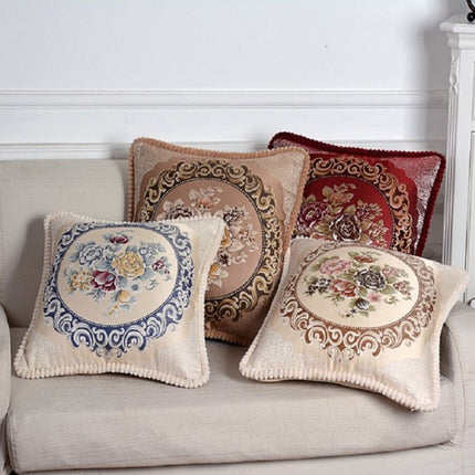 Embroidered Retro Home Sofa Cushion Pillow Cover, Size:48*48cm without Core(Light Coffee)-garmade.com