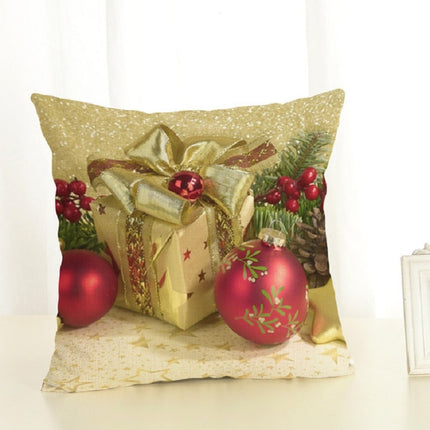 Christmas Decoration Cotton and Linen Pillow Office Home Cushion Without Pillow, Size:45x45cm(Golden Red Gift)-garmade.com