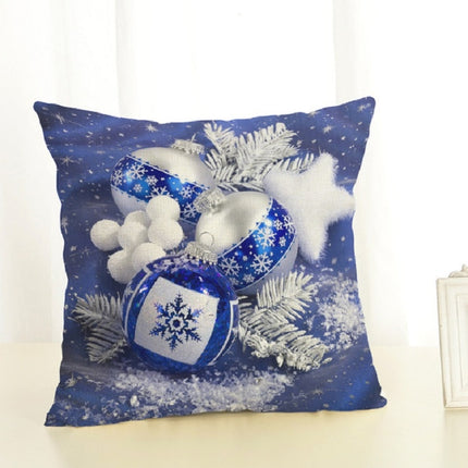 Christmas Decoration Cotton and Linen Pillow Office Home Cushion Without Pillow, Size:45x45cm(Blue Christmas)-garmade.com