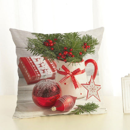 Christmas Decoration Cotton and Linen Pillow Office Home Cushion Without Pillow, Size:45x45cm( Red Christmas)-garmade.com