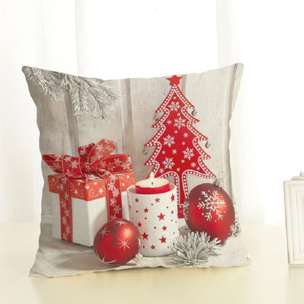 Christmas Decoration Cotton and Linen Pillow Office Home Cushion Without Pillow, Size:45x45cm(White Red Gift)-garmade.com