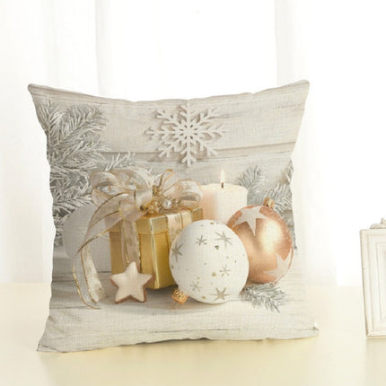 Christmas Decoration Cotton and Linen Pillow Office Home Cushion Without Pillow, Size:45x45cm(Golden White Gift)-garmade.com