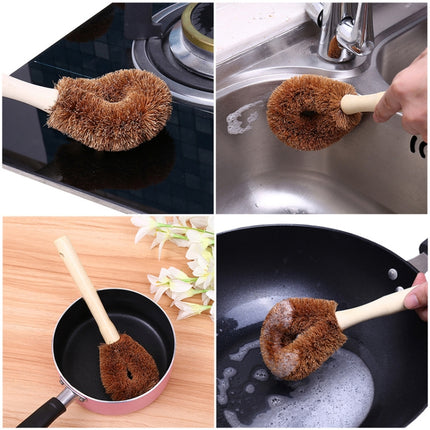 10 PCS Natural Coconut Palm Non-stick Oil Long Handle Pot Brush Cleaning Brush Kitchen Cleaning Tool-garmade.com