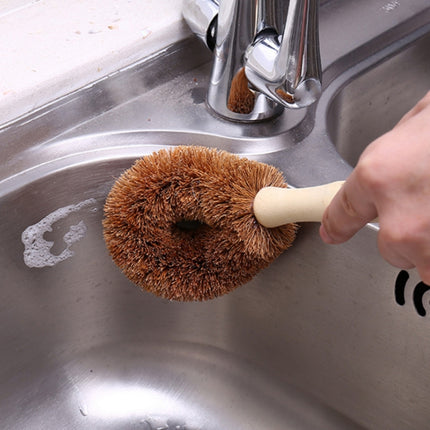 10 PCS Natural Coconut Palm Non-stick Oil Long Handle Pot Brush Cleaning Brush Kitchen Cleaning Tool-garmade.com