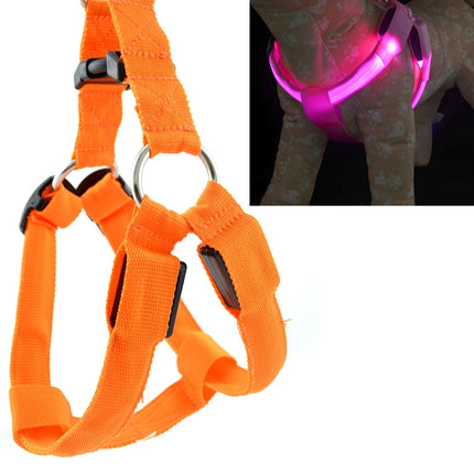 Double Sided LED Light Pet Harness Nylon Cat Dog Chest Strap Leash, Size:S(Orange)-garmade.com