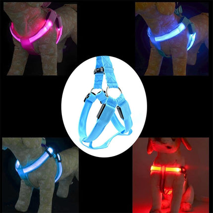 Double Sided LED Light Pet Harness Nylon Cat Dog Chest Strap Leash, Size:S(Blue)-garmade.com