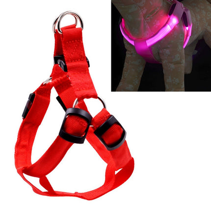 Double Sided LED Light Pet Harness Nylon Cat Dog Chest Strap Leash, Size:M(Red)-garmade.com