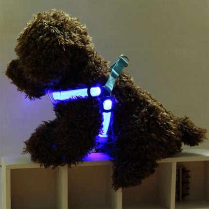 Double Sided LED Light Pet Harness Nylon Cat Dog Chest Strap Leash, Size:M(Blue)-garmade.com