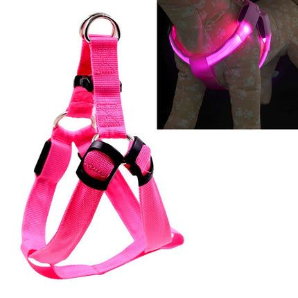 Double Sided LED Light Pet Harness Nylon Cat Dog Chest Strap Leash, Size:M(Pink)-garmade.com