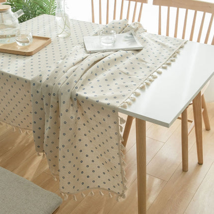 Tassel Lace Daisy Print Cotton Linen Tablecloth, Size:60x60cm(Little Blue Chrysanthemum)-garmade.com