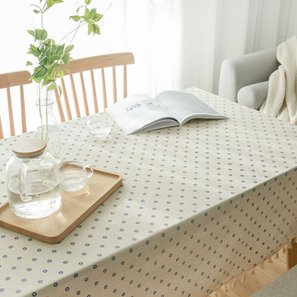 Tassel Lace Daisy Print Cotton Linen Tablecloth, Size:60x60cm(Little Blue Chrysanthemum)-garmade.com