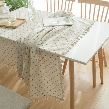 Tassel Lace Daisy Print Cotton Linen Tablecloth, Size:100x140cm(Red Stripes)-garmade.com